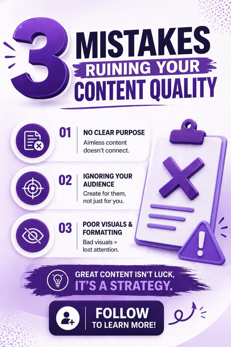 Integratedthumb's tweet photo. These 3 mistakes could be holding you back. 🚀

Fix them, boost engagement, and create content your audience actually wants to see. Follow for more content tips!

#ContentMarketing #SocialMediaTips #ContentCreation #DigitalMarketing #CreatorTips https://t.co/mocz3Amoxm