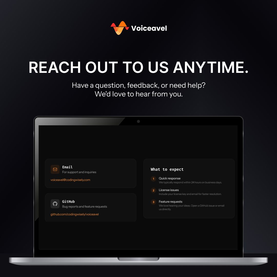 voiceavel's tweet photo. Need support? We’ve got you covered.

Have a suggestion? We’re listening.

Just curious? Don't hesitate to ask.

#SupportAndListen #AskUsAnything https://t.co/XrA5HdanOB
