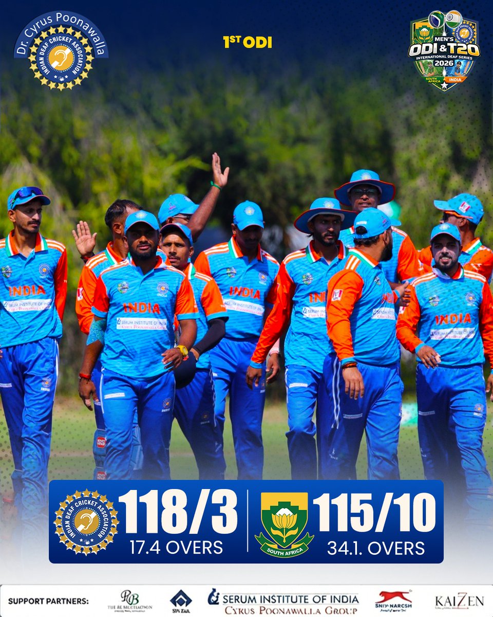 official_idca's tweet photo. 🏆 India wins! 🇮🇳🔥

Dominant performance 💪

👉 Click here to watch highlights & full score
Youtube: https://t.co/8YsQ2OASwh

Live Score: https://t.co/sAKAPtpWEF

@BCCI @JayShah @ICC @SerumInstIndia @KFC_India @HeroMotoCorp @SAILsteel @Shivnareshind_ @RBalwani @IRMPL @KaizzenComm @SumitJain_1983 

#idca #teamindia #deafcricket #win #cricket