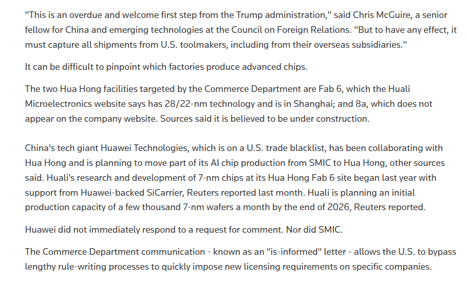 alpepinnazzo's tweet image. Antoher day another bullish news: US orders chip equipment companies to halt some shipments to China's No. 2 chipmaker Hua Hong

Oh wait....🤔

reuters.com/world/china/us…

#semis #chips #AI $SPX $QQQ $BIDU $BABA $FXI $AMAT $LRCX $MU $STX $NVDA $SMH $KLAC