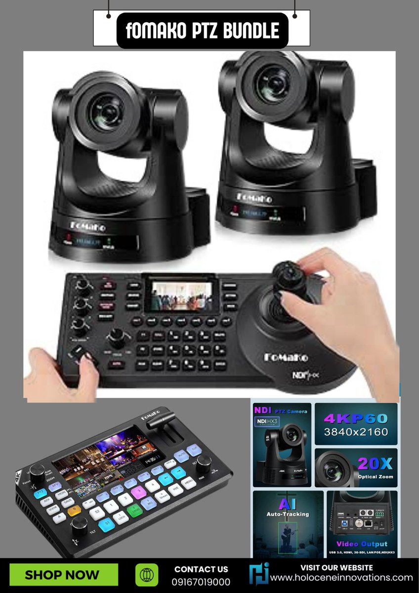 holoceneinnovat's tweet image. The FOMAKO PTZ Bundle offers professional-grade video production with 4K resolution, 20X optical zoom, and AI auto-tracking.

Click link in bio to visit our website

Call +2348037591870 for enquiries

#fomako #livestreaming #videoproduction #ptzcamera #broadcastgear