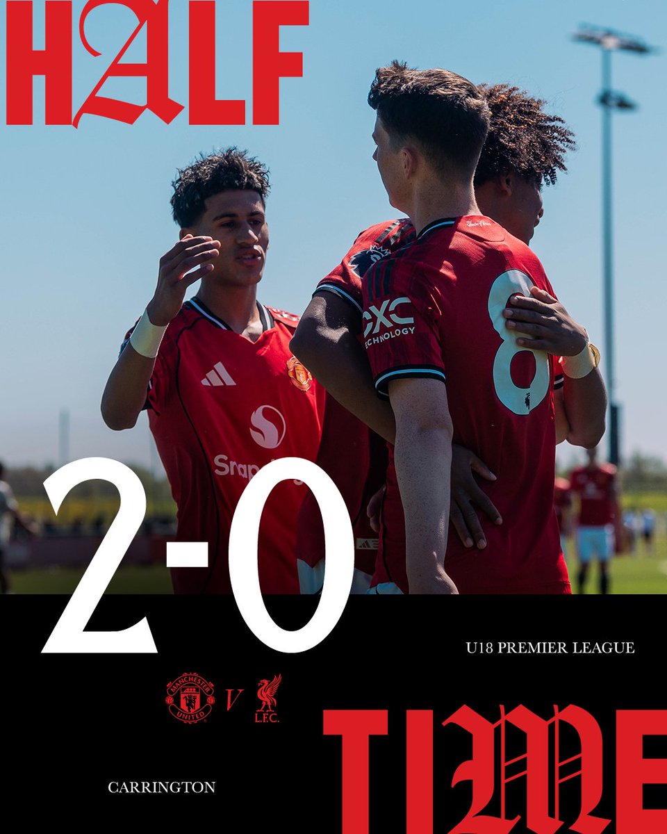 ManUtd's tweet photo. Two sweet strikes from Jay McEvoy gives us a comfortable lead at the break π
Watch our #MUAcademy U18s on #MUTV π²