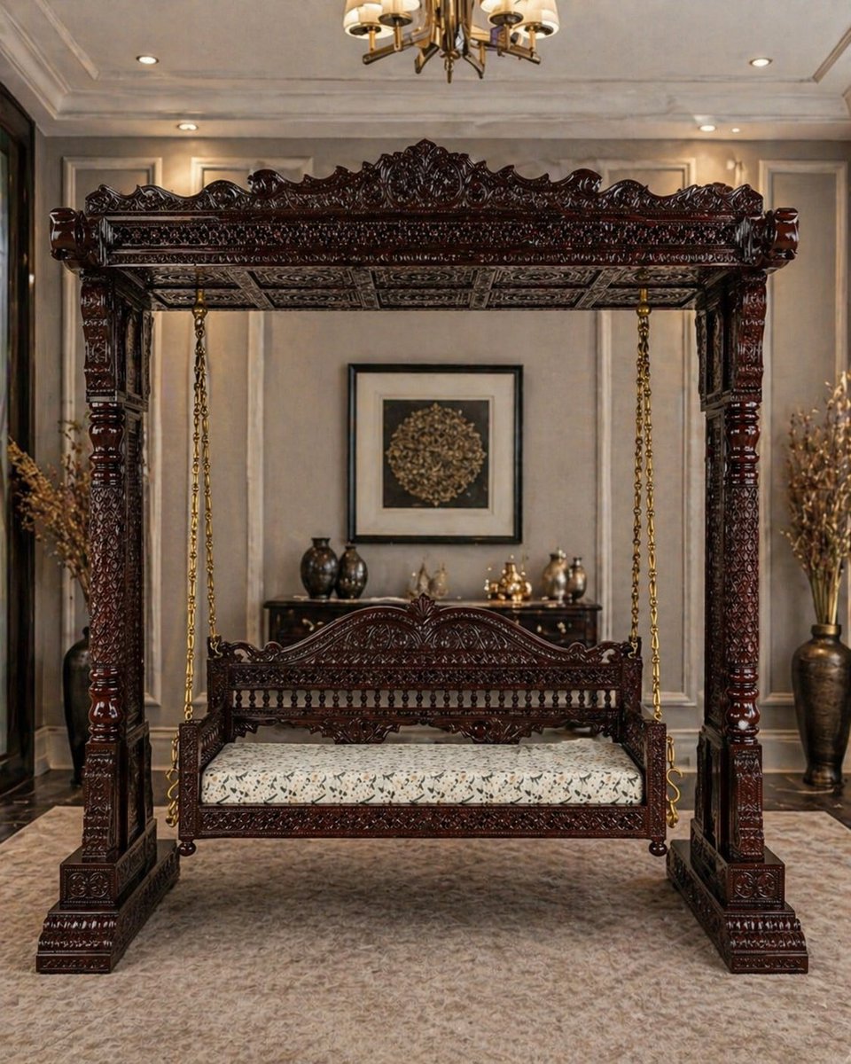 Thedreamsart1's tweet image. Royal elegance meets craftsmanship 👑
Hand-carved canopy swing crafted for luxury interiors. A true heritage masterpiece.
#LuxuryFurniture #Jhoola #Handcrafted #InteriorDesign