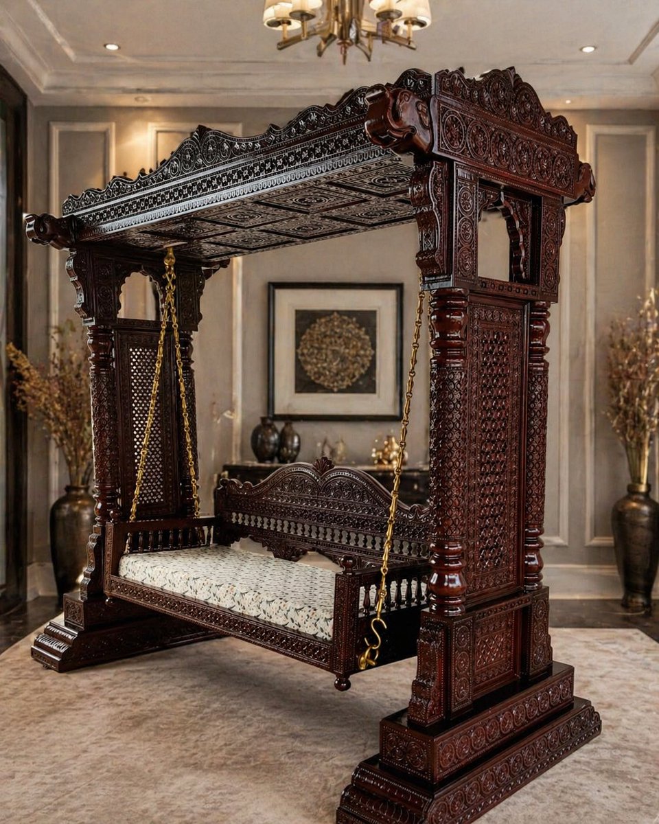 Thedreamsart1's tweet image. Royal elegance meets craftsmanship 👑
Hand-carved canopy swing crafted for luxury interiors. A true heritage masterpiece.
#LuxuryFurniture #Jhoola #Handcrafted #InteriorDesign