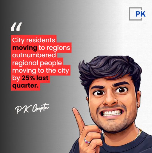 PK___Gupta's tweet image. More people are leaving cities than entering regions. Follow the flow of people.

#realestate #realestatelife #realestateinvestor #realestateinvesting #passiveincome #propertyinvestment #investmentproperty #investment #financialindependence #wealth #rentalproperty #property