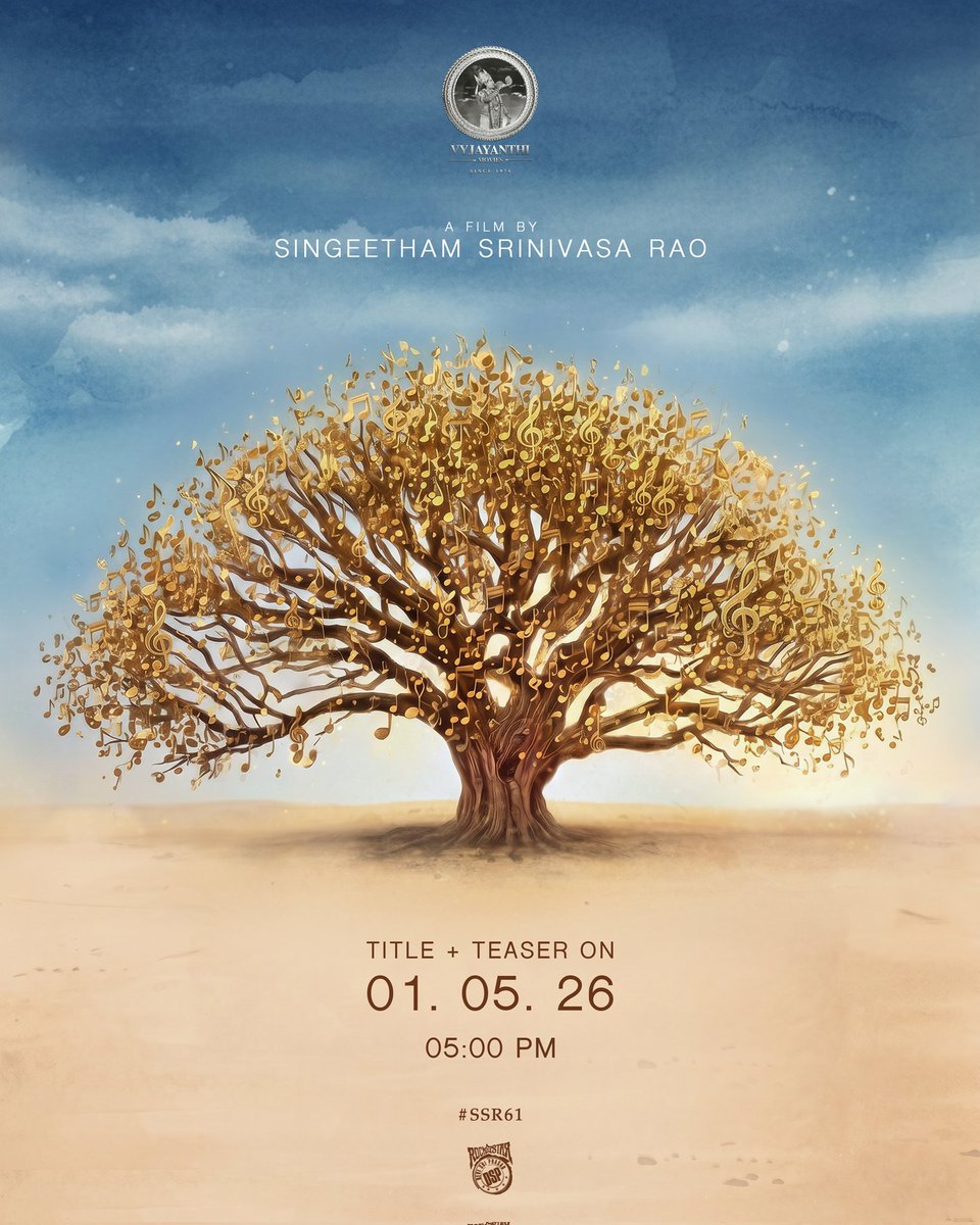 VyjayanthiFilms's tweet image. 𝐀 𝐬𝐭𝐨𝐫𝐲 𝐭𝐡𝐚𝐭’𝐬 𝐰𝐚𝐢𝐭𝐞𝐝 𝐟𝐨𝐫 𝟒𝟎 𝐲𝐞𝐚𝐫𝐬…
𝐎𝐧𝐞 𝐲𝐨𝐮’𝐯𝐞 𝐧𝐞𝐯𝐞𝐫 𝐬𝐞𝐞𝐧 𝐛𝐞𝐟𝐨𝐫𝐞.

#SSR61 Title + Teaser on MAY 1st at 5PM.

A Film by #SingeethamSrinivasaRao 🎬
Music by @ThisIsDSP 🎶
Produced by @nagashwin7 🎞️

@VyjayanthiFilms @SwapnaCinema