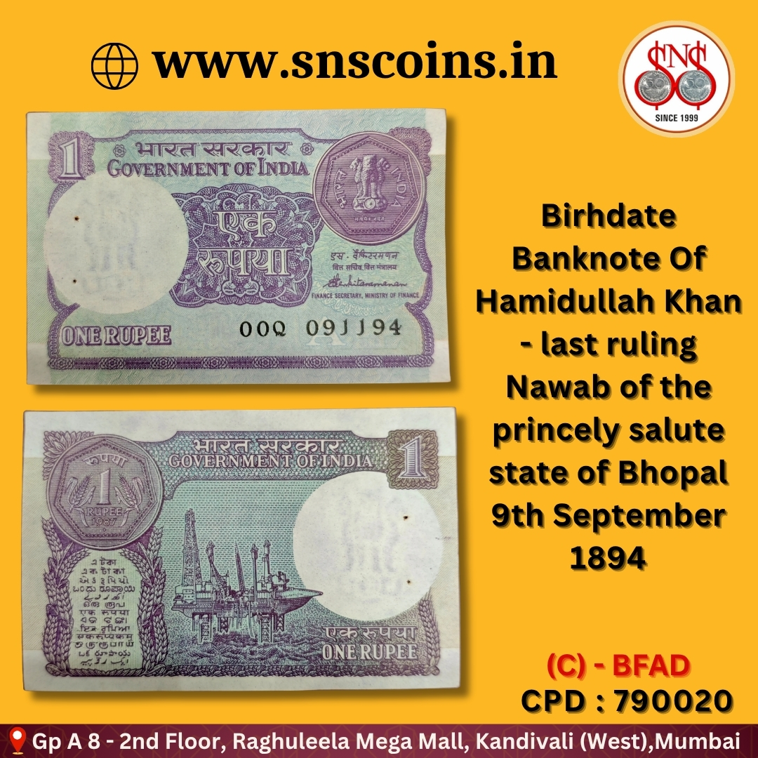 sns_coins6055's tweet image. Birhdate Banknote Of Hamidullah Khan - last ruling Nawab of the princely salute state of Bhopal 9th September 1894
For online purchase visit
👇
snscoins.in / snscoins.online
#numismatist #coincollecting #collection #SNSCoins #Numismatics IndianCoins coin