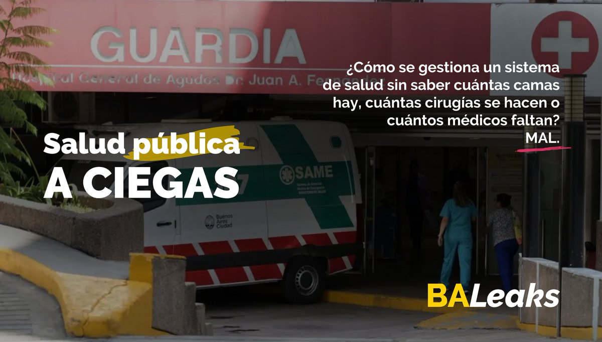 BALeaks's tweet photo. 🚨🏥 SALUD A CIEGAS EN CABA: La Gerencia de Estadísticas de Salud pública datos con más de 3 años de atraso, sin controles, sin manuales ni organigrama. Lo mismo que en 2019. Emergencias y recursos se pierden por falta de información confiable.

🔗 https://t.co/Jt9nS5LvPD https://t.co/rS17Oae4QS