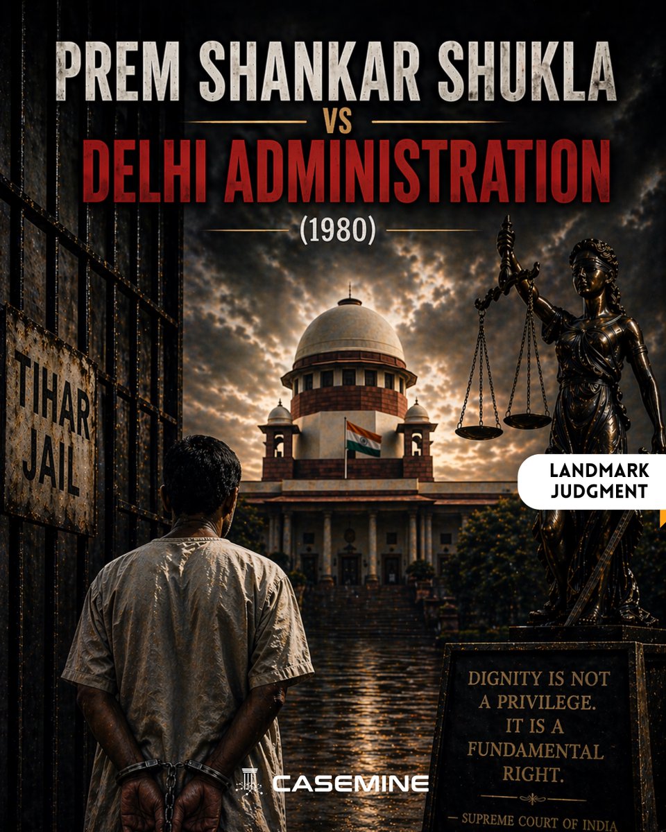 caseminelaw's tweet image. Human dignity doesn’t end at prison gates.

Prem Shankar Shukla v. Delhi Administration redefined the limits of state power and restored the primacy of Article 21.

To read the complete judgment, visit the link below

casemine.com/judgement/in/5…
.
.
.
.
#legal #law #lawyers