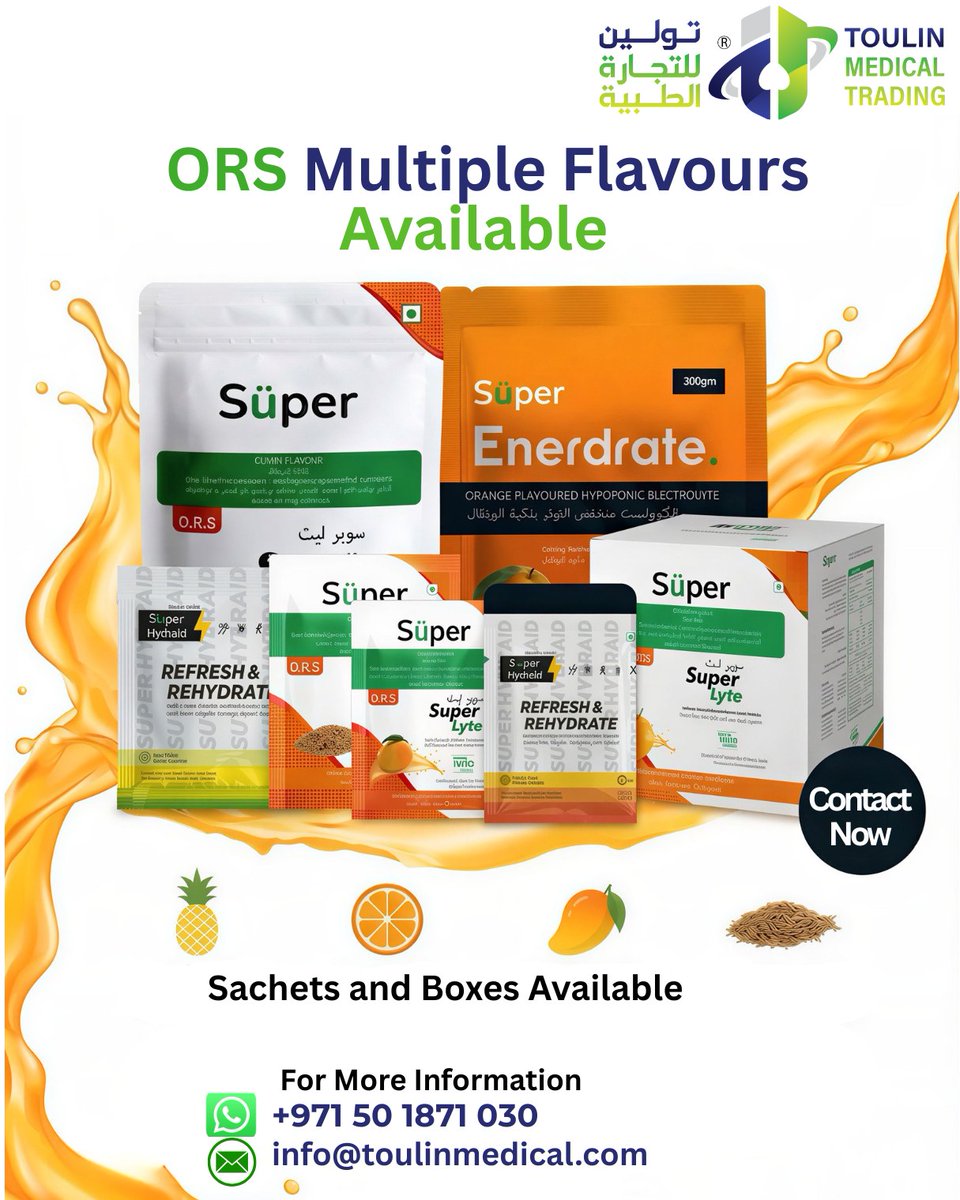 ToulinMt's tweet image. ORS – Now in Multiple Flavours

Stay hydrated, stay energized with our ORS range in multiple refreshing flavours 💧

📲 Order now
📞 Call / WhatsApp: 050 187 1030
📧 info@toulinmedical.com
🌐 toulin.ae
#ORS #Hydration #Electrolytes #StayHydrated #Healthcare