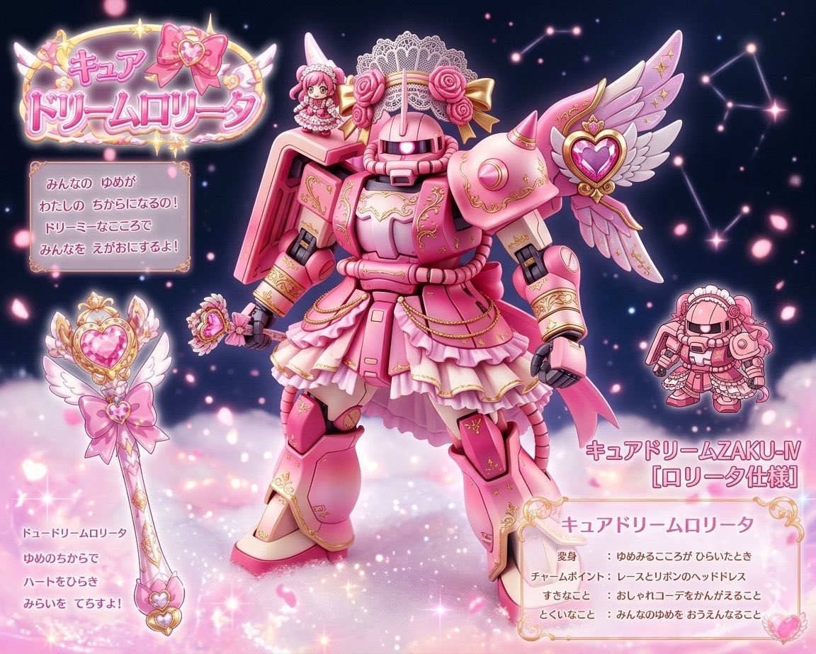wanwannu0808's tweet image. フォロワー様がザクと組み合わせて
作ってみたらしい笑笑笑笑

プリキュアファンの方には申し訳ないけど
面白かったので載っけてみます

#AI生成