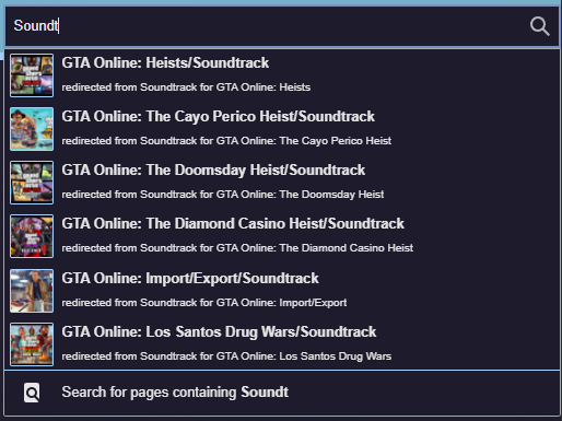 GTAWikiOfficial's tweet photo. We recently began creating articles on the GTA Online soundtrack over at https://t.co/28gFxTzq8N!

You can find these pages by searching "Soundtrack" or on the respective DLC's page.

Included is a list of tracks complete with 30 second previews!
https://t.co/5ErMEMb9oQ https://t.co/Ks3Q1MZzfZ