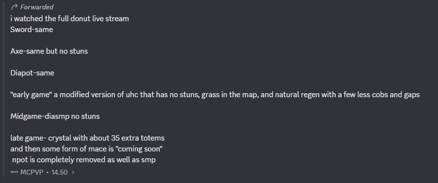 TogezW's tweet photo. apparently these are gonna be the gamemodes on mctiers now that dream and drdonut are in charge 😭 They're just gonna drive away 70% of potential players with these changes imo. npot and smp gone, uhc kit butchered and stuns removed entirely https://t.co/L5qaefZq2e