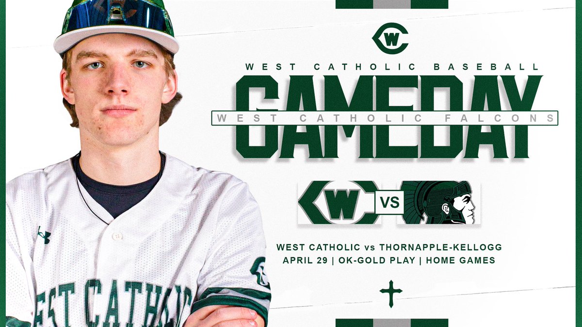 GRWCBaseball's tweet photo. Gameday! 

West Catholic vs Thornapple-Kellogg 
OK-Gold Play
Varsity: 4:00pm | at The Nest
Game 2 &amp; Game 2
JV: 4:00pm | at TK
Single Game 

#TogetherWeWin | #GRWCBaseball https://t.co/7kCMKV7FK3