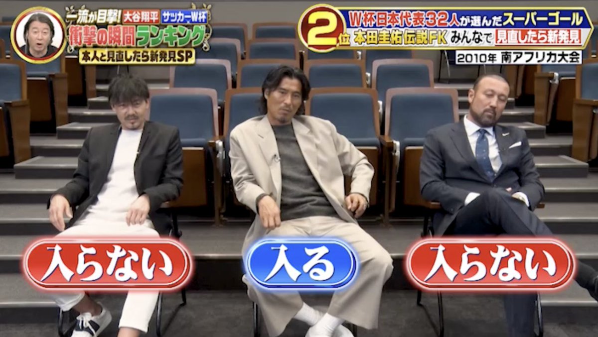 tx_ichiryu's tweet photo. W杯南ア大会
ピッチにいた松井・中澤・闘莉王と見返すと
新発見👀

本田圭佑伝説のFK
熱心に練習していたことを中澤さんはみていたそう👀

歴代W杯日本代表32人が選んだスーパーゴール⚽️
放送中！
／
一流が目撃！
大谷翔平 サッカーW杯衝撃の瞬間ランキング
本人と見直したら新発見SP
＼
#一流が目撃 https://t.co/2vLMT738L1