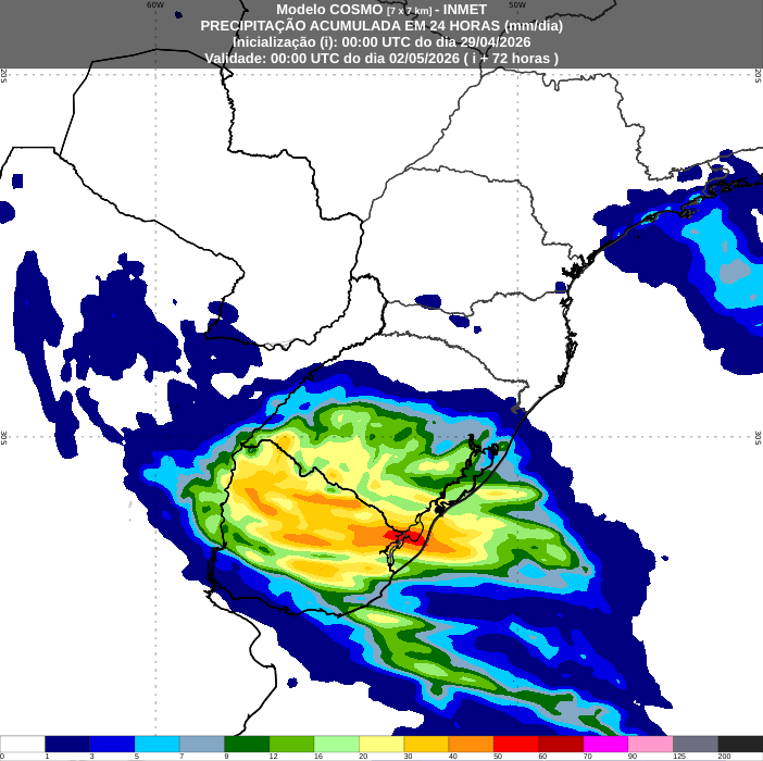 mario_bidegain's tweet image. #Lluvias esperadas para Viernes 1 mayo, según Cosmo7 (@inmet_), sobre #Uruguay, E #Argentina y Sur #Brasil. Se esperan 30-50 mm sobre norte Río Negro (URU) y Oeste Río Grande Sul (BRA). Sobre SO y Sur (#Montevideo), los acumulados menos 3 mm.