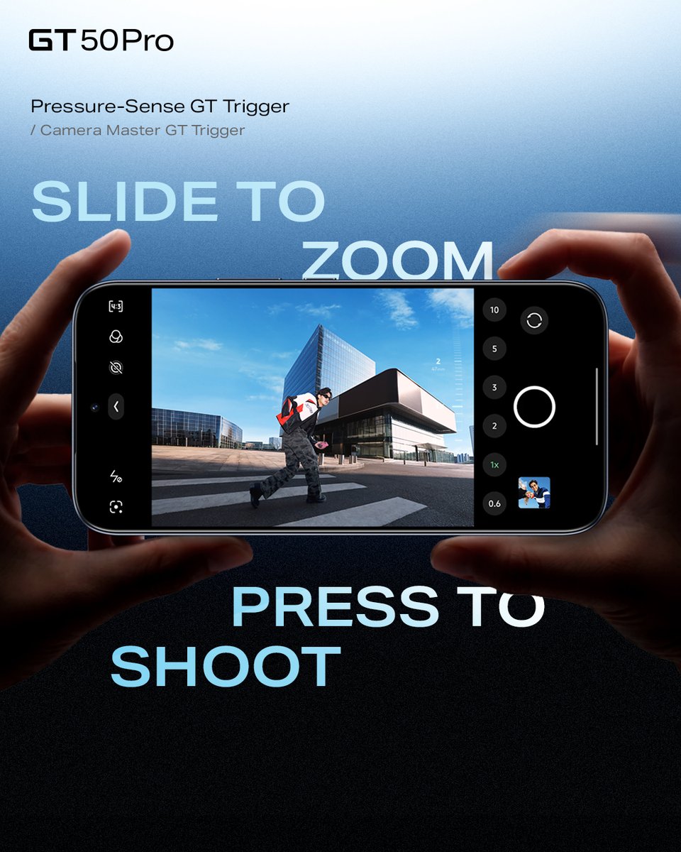Infinix_Mobile's tweet photo. Pressure-Sense GT Trigger, not just for gaming.
Zoom with one hand, snap instantly with one tap, or long-press for burst shots — every moment, fully in your control.
Swipe to discover more. 🎮📸
#LiquidFlowHyperPerformance #INFINIXGT50ProxYUNA
#GamingPhone https://t.co/JYuBMRskbM