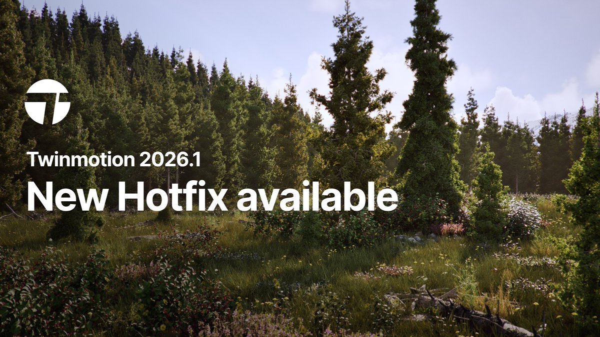 Twinmotion's tweet photo. The latest Hotfix for Twinmotion 2026.1 has arrived!

Get into the details here: https://t.co/D03GKnKnoL https://t.co/XOo2PkK1o6