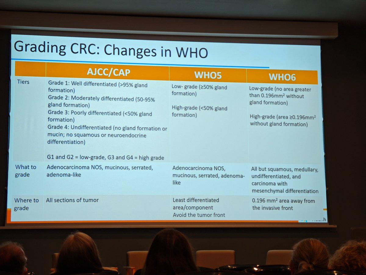 MirunaPopescu13's tweet photo. Novelties regarding CRC subtypes and grading in the new 6th edition WHO 📘
Can't help but wonder if anybody is really going to be using this 0.196 mm2 rule.

Dr. Rish Pai, #HMAR_DIGESTIVE26
#GIpath #PathTwitter https://t.co/HmOhBuRzUm