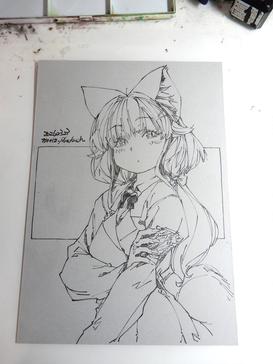 meiz_sandwich's tweet image. #今月描いた絵を晒そう #lineworks #wipart #foxgirl #traditionalart #kawaiiart #cutekawaii #moeart
