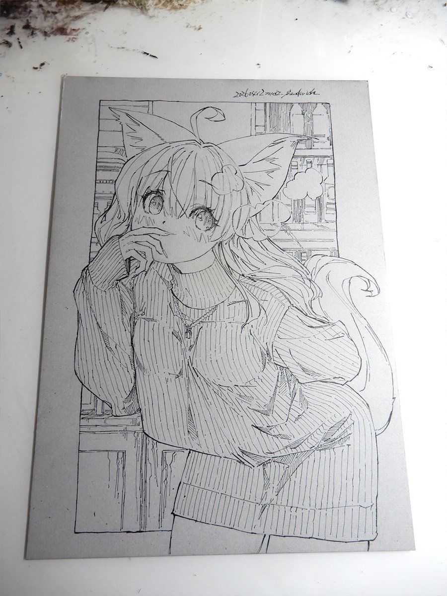 meiz_sandwich's tweet image. #今月描いた絵を晒そう #lineworks #wipart #foxgirl #traditionalart #kawaiiart #cutekawaii #moeart