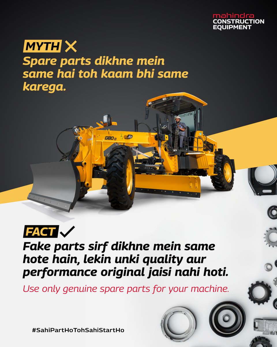 Mahindra_CE's tweet image. Your machine deserves nothing less than the best. Choose Mahindra Genuine Spare Parts for assured performance, reliability, and longevity.

#mahindra #genuineparts