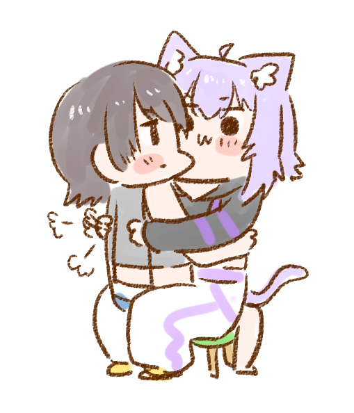 猫又おかゆ ,猫又おかゆ(通常) ,大空スバル 「#スバおか」|ねこやまのイラスト
