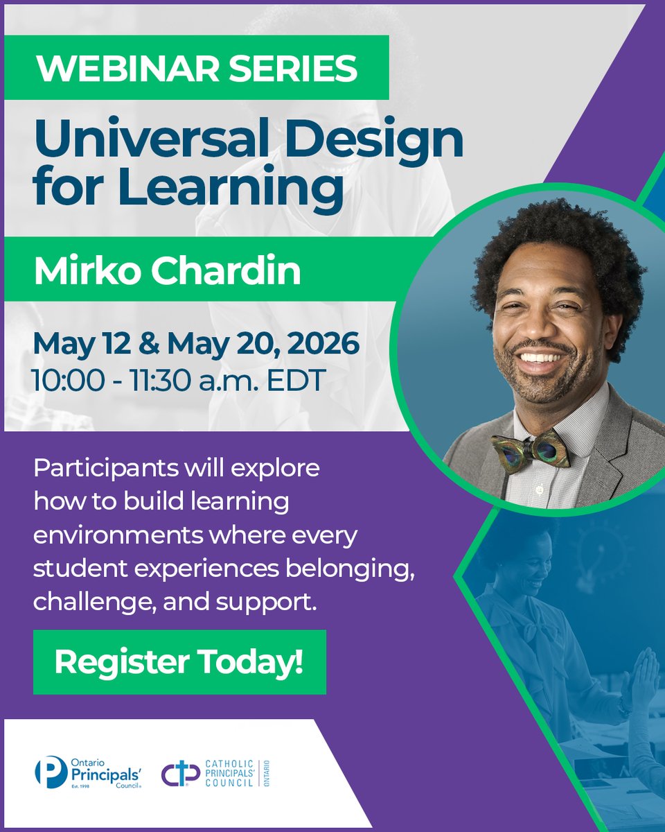 CPCOofficial's tweet image. ❗NOW RESCHEDULED❗

Strengthen your leadership skills through our UDL webinar series offered by Mirko Chardin.

Registration below:
us02web.zoom.us/meeting/regist…

#leadershipdevelopment #schoolleadership #UDL #webinarseries #CPCO #catholiceducation
