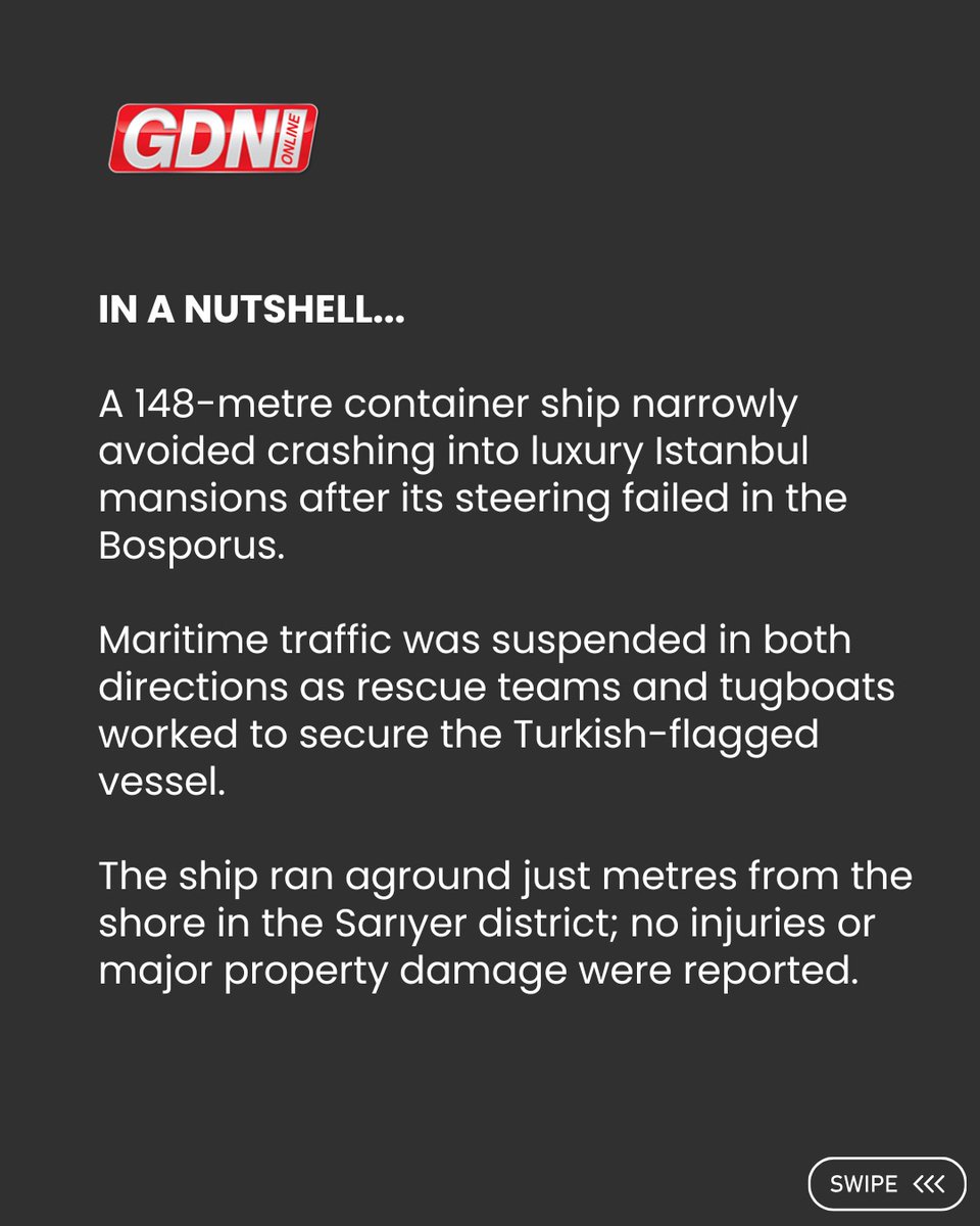 GDNonline's tweet image. A 148-metre-long container ship ran aground within metres of Bosporus waterfront mansions in Istanbul on Tuesday, narrowly avoiding a major disaster after losing control.

#shipcontainer #turkey #istanbul