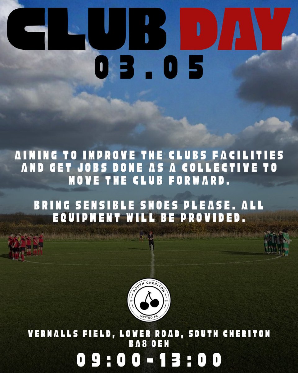 🍒 CLUB-DAY 🍒

With the season drawing to a close, we will be having another day to get together and get the facilities in top condition for the summer. 

🍒