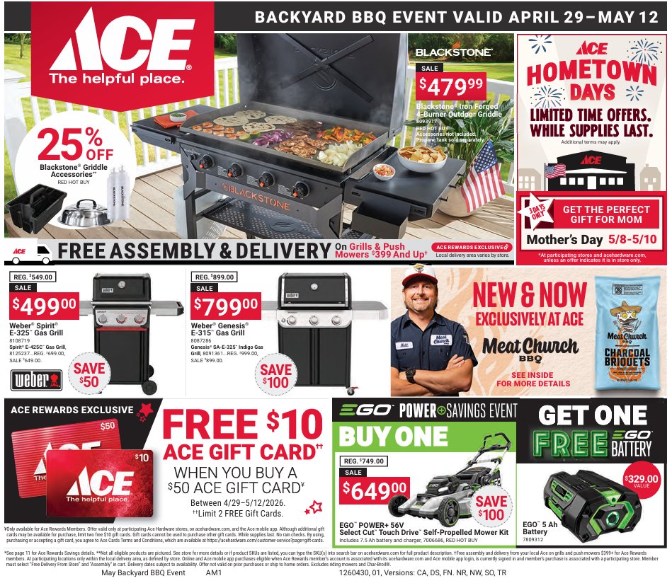 AceSycamore's tweet image. 🔥 Backyard BBQ event happening now! Valid April 29 - May 12. Perfect time to gear up and grill! 🍔🌭 #BBQSeason #AceHardware