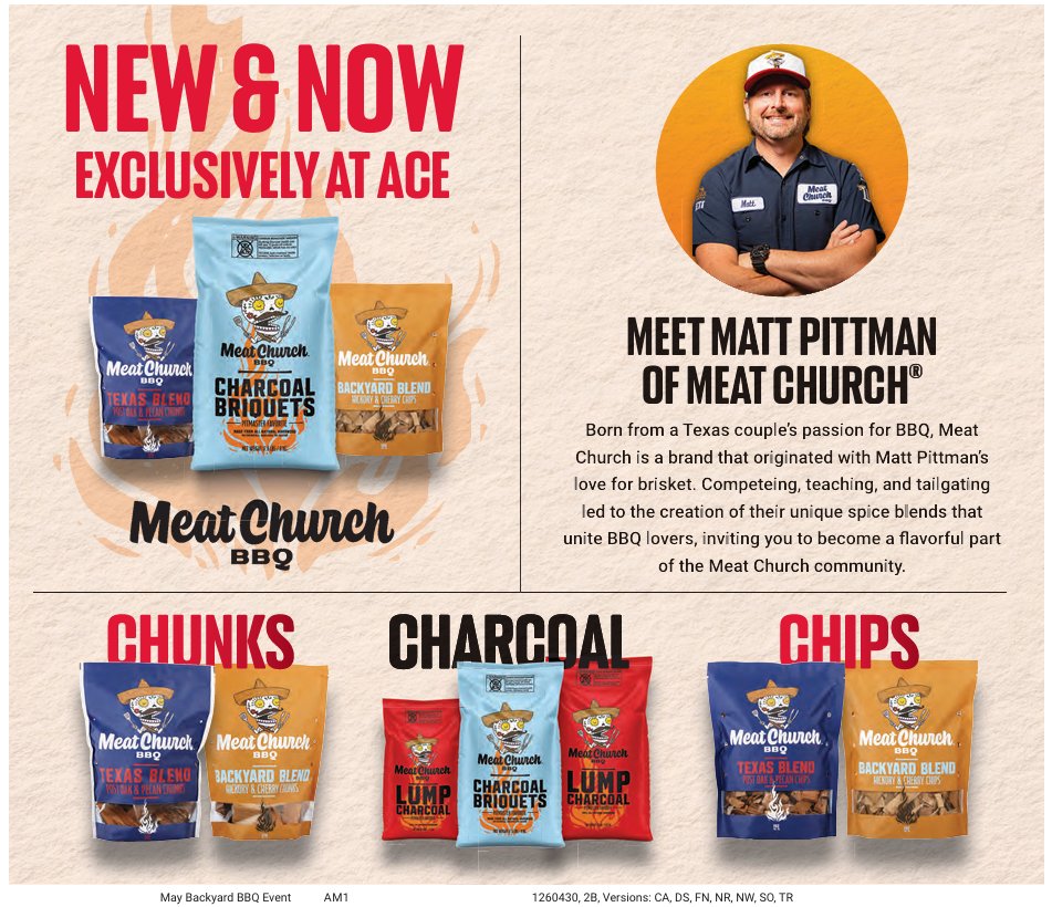 AceSycamore's tweet image. 🔥 Backyard BBQ event happening now! Valid April 29 - May 12. Perfect time to gear up and grill! 🍔🌭 #BBQSeason #AceHardware