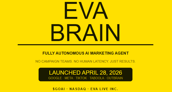 Purplecat1099's tweet image. $GOAI just dropped Eva Brain — a fully autonomous AI marketing agent built to replace traditional ad agencies entirely. It runs campaigns across Google, Meta, TikTok &amp;amp; more with zero human teams needed. This is a big swing. Watch it. 👀 $GOAI  #AdTech #Nasdaq | DYOR |