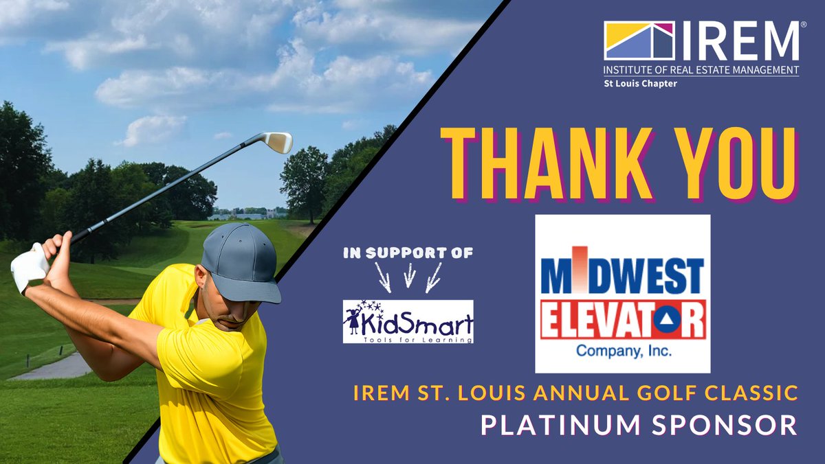 Thank you to Midwest Elevator for supporting the 2026 IREM St. Louis Annual Golf Classic as a Platinum Sponsor ⛳💙

Their support helps make the event possible and helps us give back to KidSmart.

#IREMSTL #GolfClassic #KidSmart