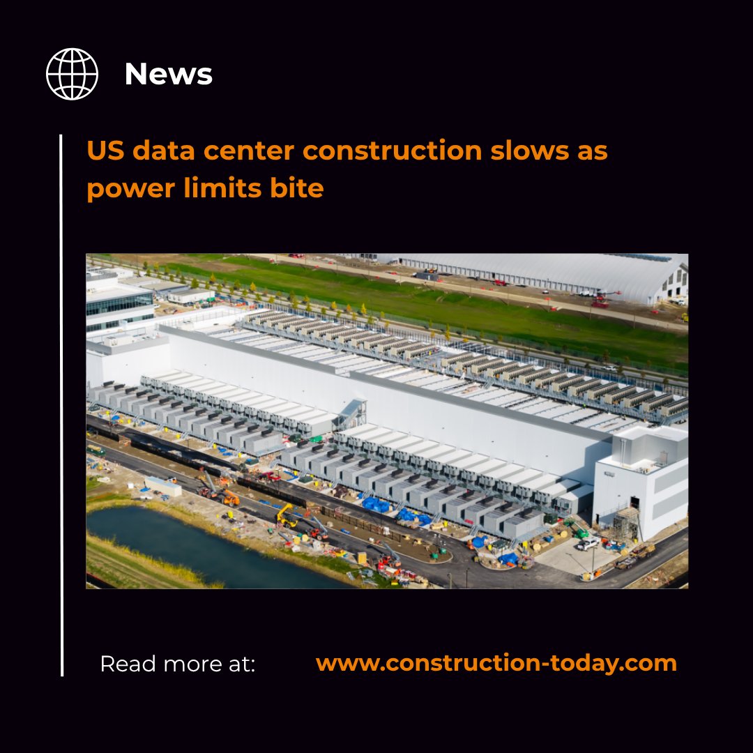 ConstructToday's tweet photo. Data centers aren’t slowing down. Power is. ⚡

US data center growth is facing a new constraint: power access. Despite rising AI demand, construction is slowing as grid limits and permitting delays reshape the market.

https://t.co/0pDSIIStDq https://t.co/iMduFgfUG9