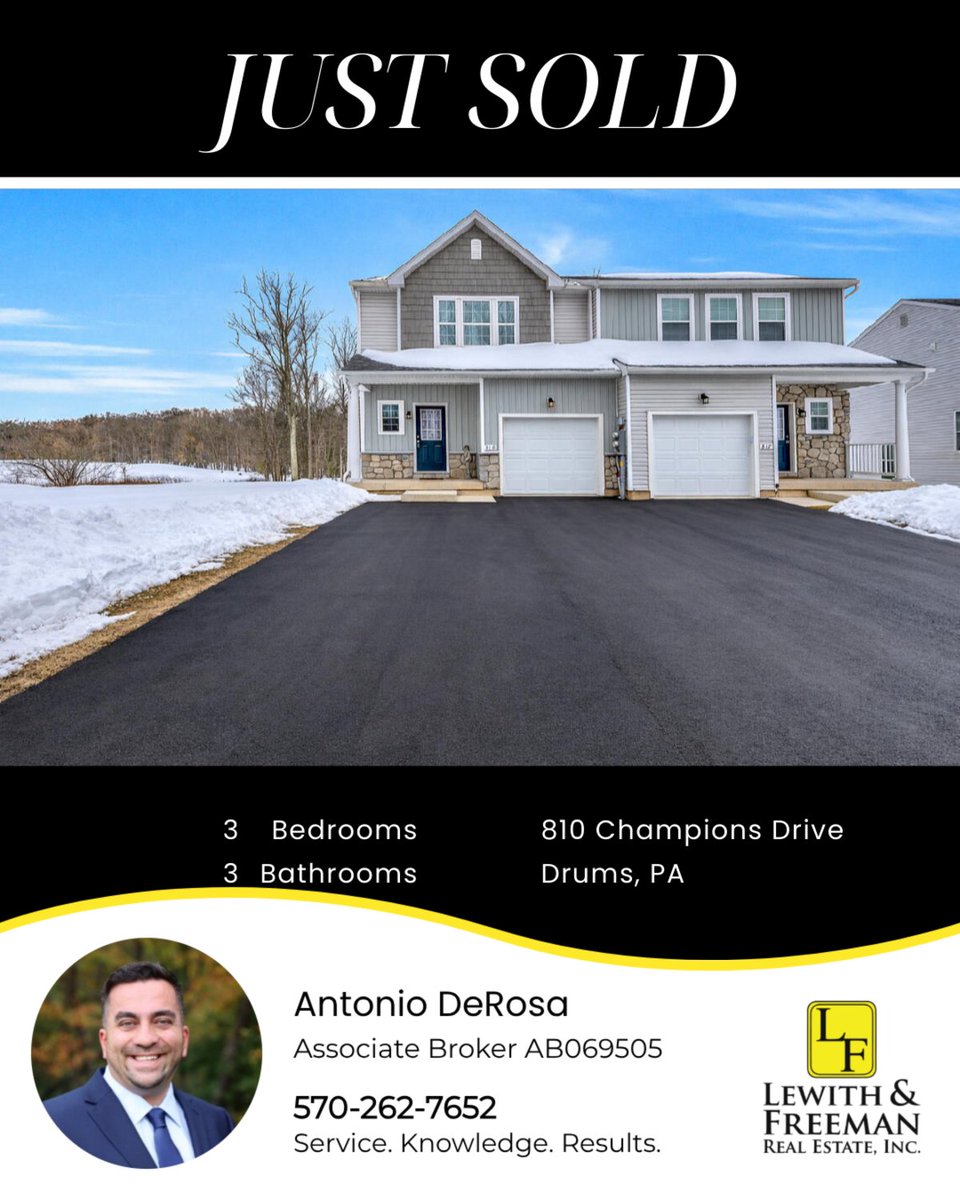 antoniodrealtor's tweet image. 📍 810 Champions Drive, Drums, PA
3 bed | 3 bath | 1 car

If you or someone you know needs to buy or sell, call me today!
...
Service. Knowledge. Results.
Antonio DeRosa, Associate Broker
Lewith &amp;amp; Freeman
AB069505
570-262-7652 | 570-474-9801
#realestate #homeforsale