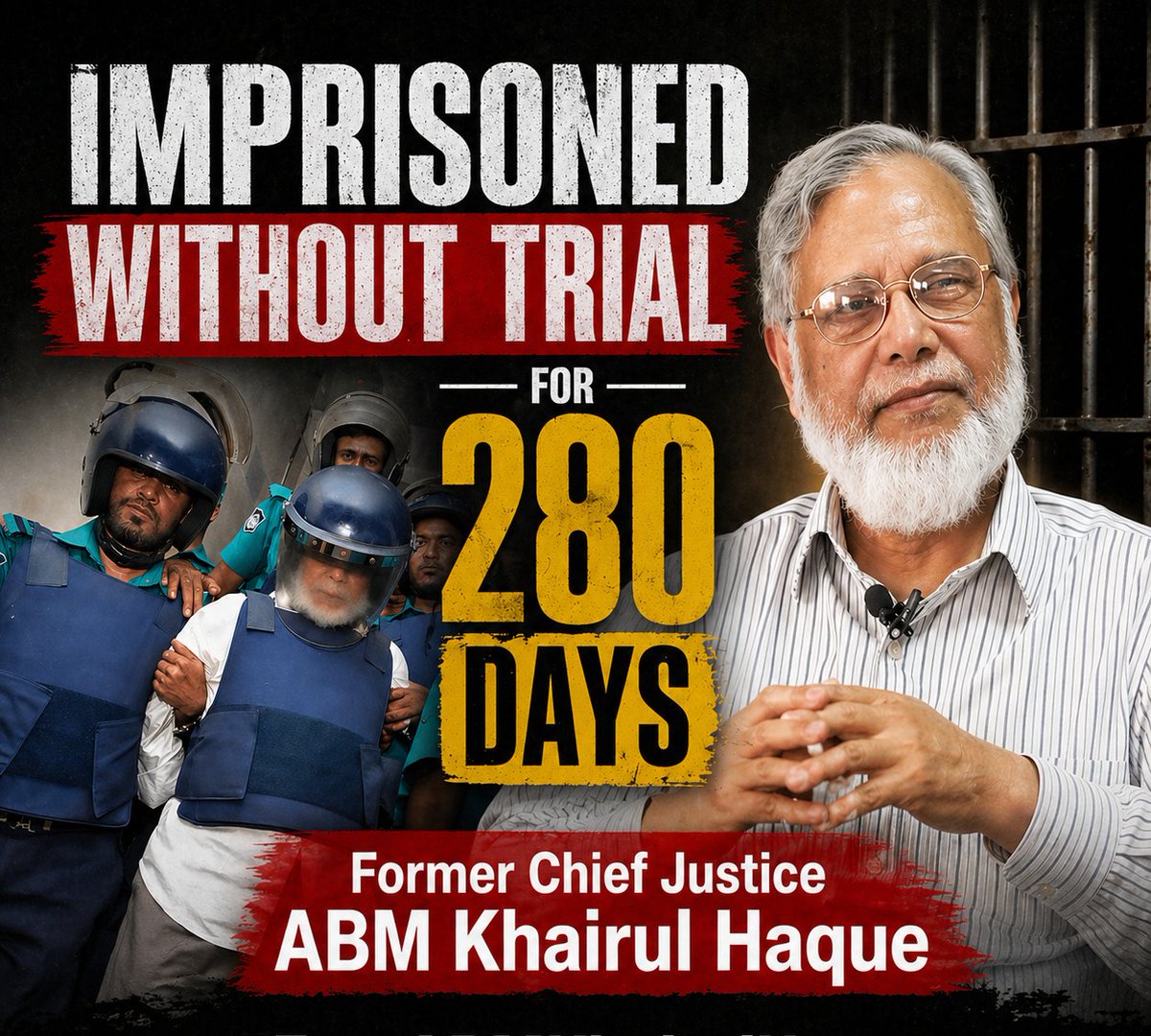 bdwatch2024's tweet image. The 81-year-old former Chief Justice of #Bangladesh, ABM Khairul Haque, has now spent 280 days in detention without any charges being formally filed against him.

This case illustrates the troubling state of #justice in Bangladesh under the #BNP government, the foundations of