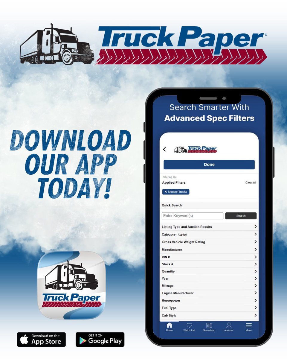 truckpaper's tweet image. Take the world’s largest truck and trailer marketplace with you wherever the road leads! 

Download it today and never miss a deal! 🚛

🔗 TruckPaper.com

#TruckPaper #Trucking #OwnerOperator #TrucksForSale #MobileApp #Logistics #TruckerLife