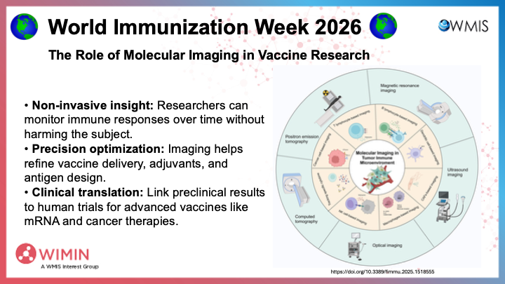 WIMIN_WMIS's tweet photo. World Immunization Week reminds us that vaccines save lives by training the immune system to fight disease. Molecular imaging helps us see how vaccines work in real time, guiding safer, more effective development. Prevention and equitable access protect us all.
#ImmunizationWeek https://t.co/CHzis72Ew2