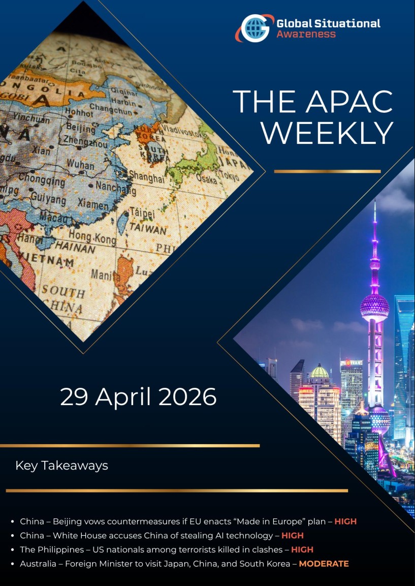 GlobalSituAware's tweet image. Stay informed across the Asia-Pacific region with the Global Situational Awareness #APAC Weekly - 29 April 2026.

Contact us for further information.

#AsiaPacific #Geopolitics #Risk #BusinessNews