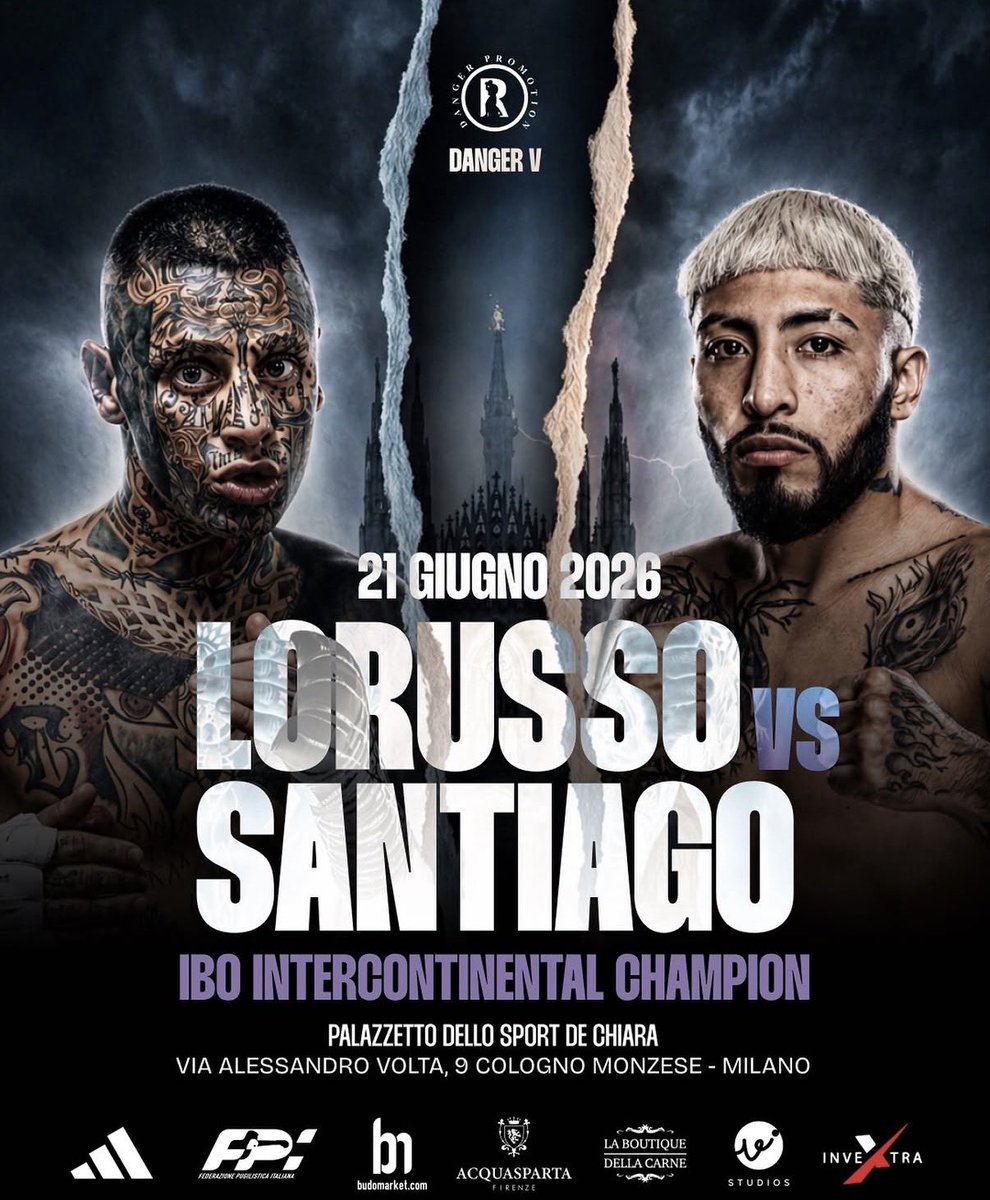 FPIBoxe's tweet image. 🥊 🏆IBO Intercontinentale Supergallo 
🥊  Alessio Lorusso🇮🇹vs Alexandro Santiago 🇲🇽 
🏟️ Colombo Monzese - Pala Sport De Chiara - 21 Giugno 2026 

🥊 Org. Danger Promotion 

🎟️ Biglietti - dangerpromotion.madeticket.it/it/shop/biglie… 

#Boxing #Boxer #Pugilato