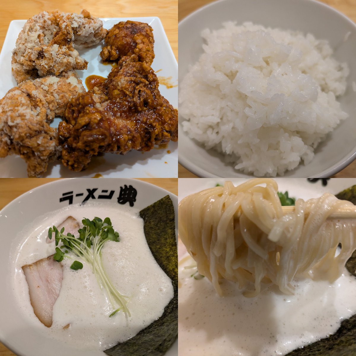 YJMSANKO's tweet photo. #ラーメン典

🌃本日の夜飯🍜大阪府泉南郡熊取町

・泡立ち鶏塩白湯ラーメン🥢
・唐揚げ(ﾊ-ﾌ＆ﾊ-ﾌ4個)
・ライス(大)🍚

 #ラーメン  #唐揚げ https://t.co/A4lItEaDlD