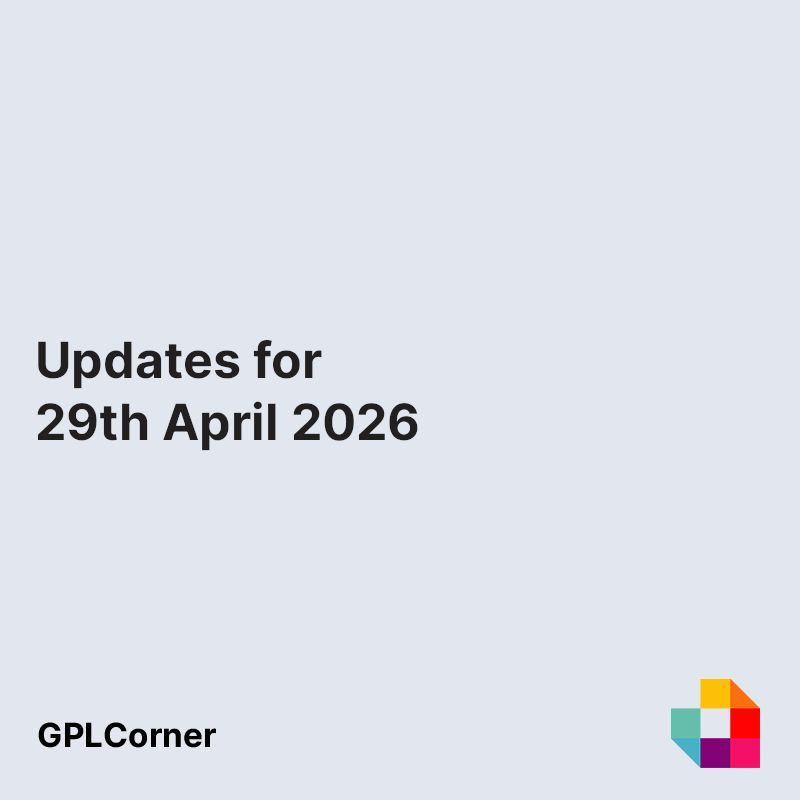 GPLCorner's tweet image. 29th April 2026 product updates for GPLCorner (WooGang) are now live!
Download these latest product updates now! #WooGang #GPLCorner #Themes #WordPress Themes #Plugins #2026 #GPL #WordPressPlugin
buff.ly/cEtEgAs