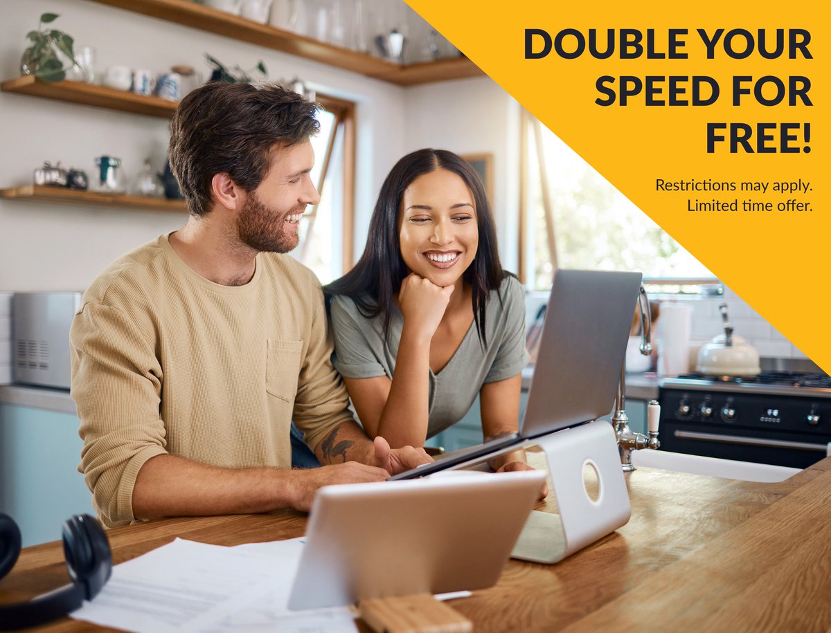 nvcinternet's tweet photo. For a limited time, double your NVC residential Internet speed at no additional cost. Pay just $10 more monthly if you keep the speed upgrade after the 2-month trial period. Call 605-725-1000 to start your free upgrade today! https://t.co/f55QP4B6k0
