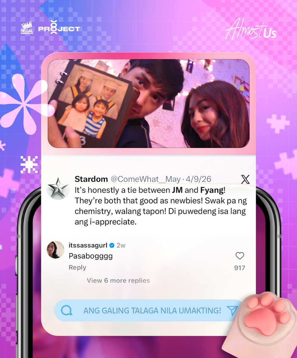 RegalFilms's tweet photo. WE SEE YOU! 👀🔥

Ang iingay niyo sa #AlmostUsOfficialTrailer and we LOVE IT! From kilig hanggang iyak, noted lahat 🫶💥

#AlmostUs — showing May 6 in cinemas nationwide 🎬🍿

#JMIbarra #FyangSmith #JMFyang 💖 https://t.co/o3sp079HZQ