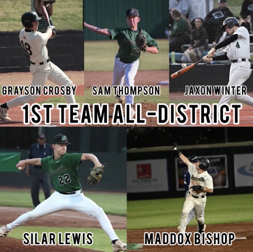 GhsDevilsBBall's tweet photo. Congratulations to Maddox Bishop, Sam Thompson, Jaxon Winter, Silar Lewis and Grayson Crosby on being named 1st Team All-District!⚾️ #GoDevils https://t.co/G4AUGfxnEL