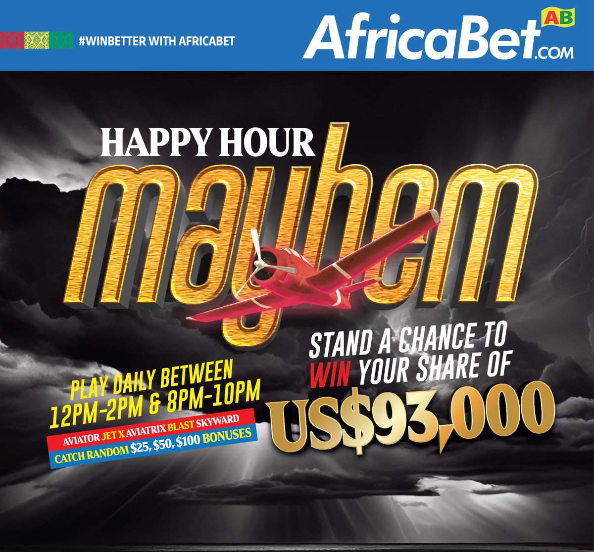 IntAfricabet's tweet image. Mayday!! Mayday!! ✈️ Prepare for mayhem in the skies!✈💥Play, win, and grab your share of $93,000! Take off into winning mode 🚀 Join the Happy Hour mayhem and claim your bonuses + big prizes! 💰#winbetterwithafricabet #africabet #aviator #happyhour #winbig