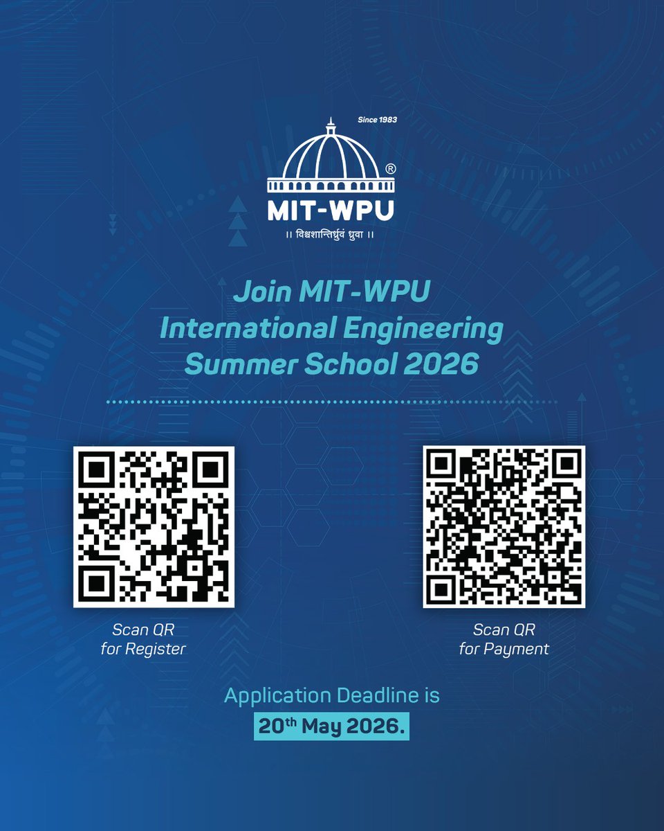 MITWPUOfficial's tweet image. Ready to become a Global Innovator? 

Join the MIT-WPU, Pune's International Engineering Summer School 2026 in India! 🇮🇳

Master AR/VR, Quantum Computing, Drones, Robotics &amp;amp; more in just 12 days. 

👇 Scan the QR to register.

#Engineering #SummerSchool #Tech #MITWPU #Innovation