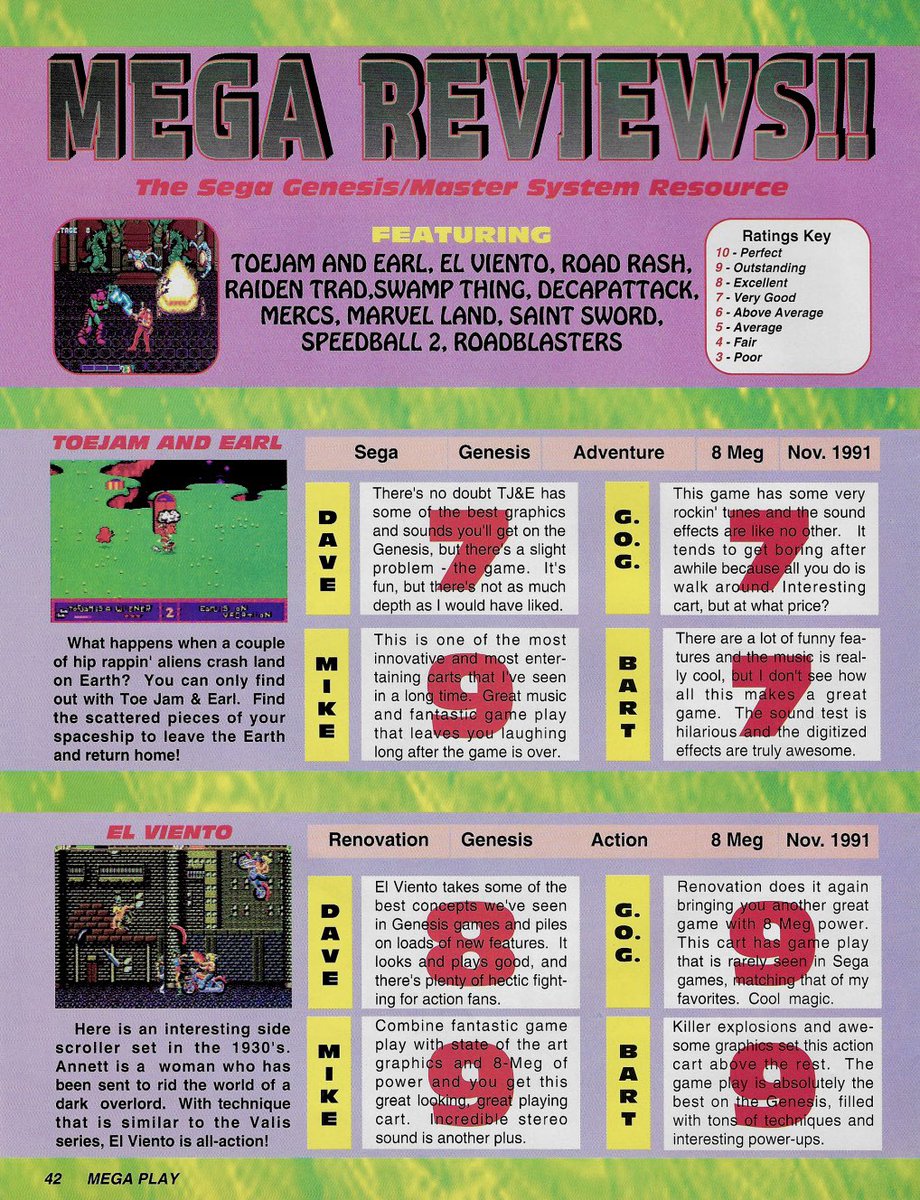american80s's tweet image. ToeJam &amp;amp; Earl and El Viento kick off the reviews in this 1991 issue of Mega Play. Which one would you have bought for your Sega Genesis?

#Sega #MegaDrive #SegaGenesis #90s #Jammin ☀️🌴