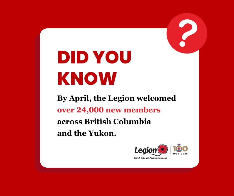 LegionBCYukon's tweet photo. Special welcome to every new member joining us for our Centenary Year! Thank you for your support of Canada’s Veterans, your local Legion Branches, and your communities.
#Legion #VeteranCommunity #CanadianVeterans #100YearsofService #BCYukonCommand https://t.co/2JnDePywDE